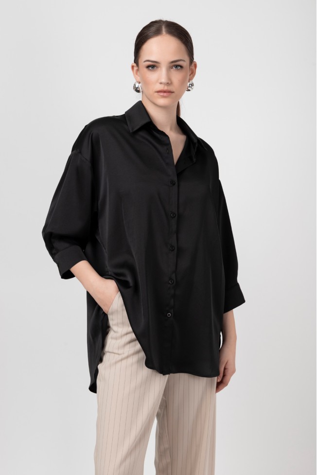 ΠΟΥΚΑΜΙΣΟ ΣΑΤΕΝ OVERSIZED ZOE BLACK